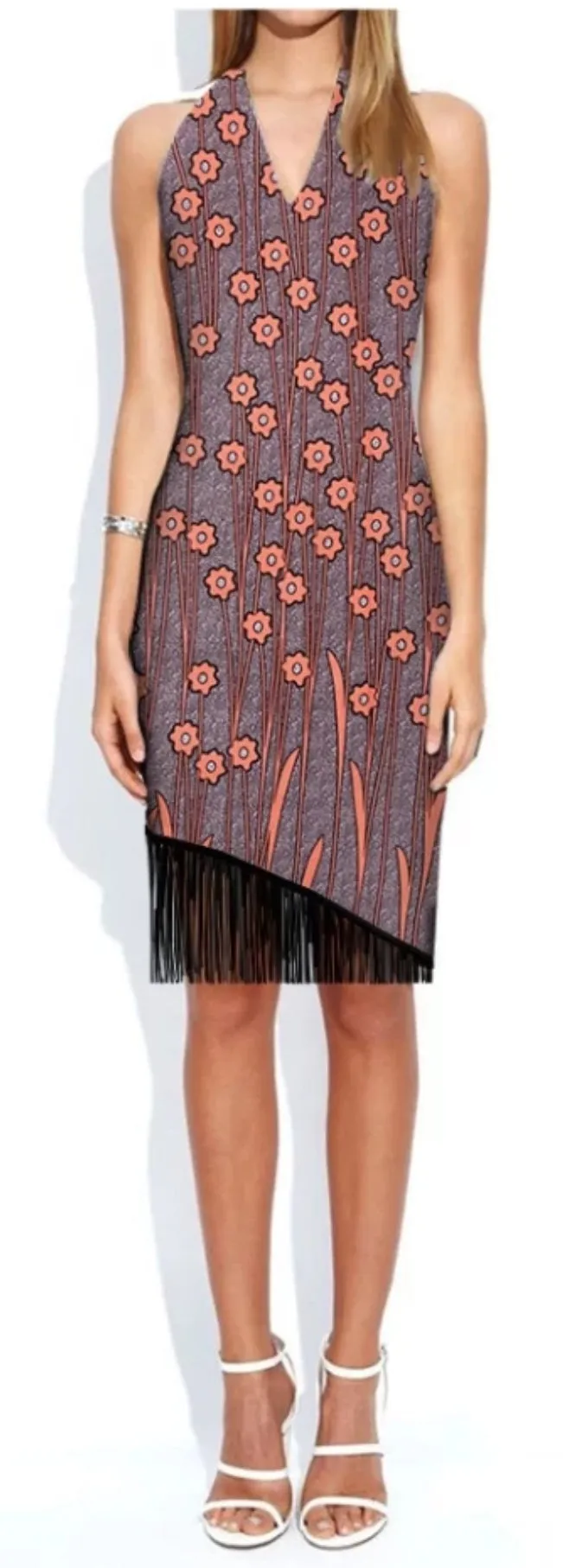 Ankara V-Neck Halter Dress with Tassels