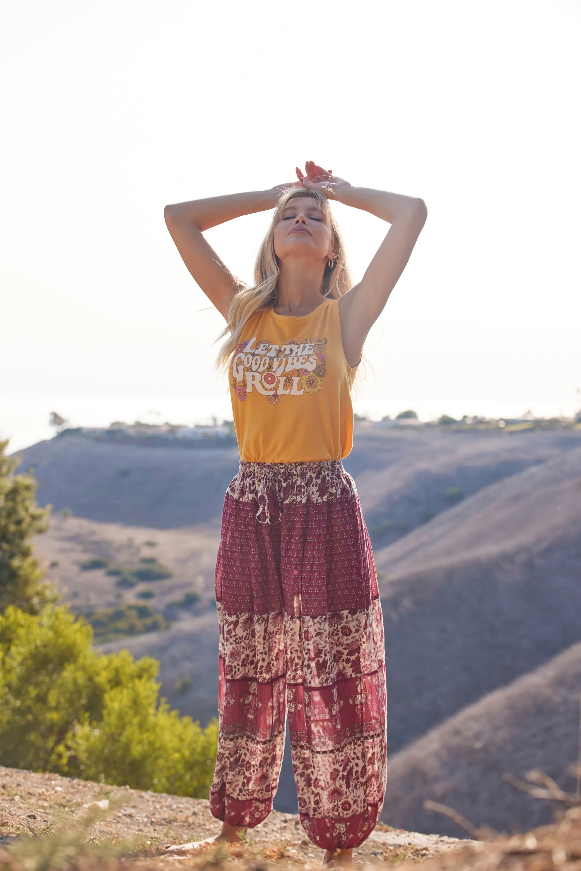Anna Printed Harem Pants Burgundy