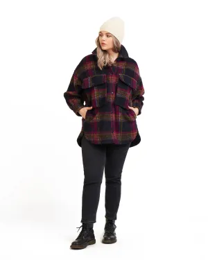 Annika Plaid Fleece Jacket | Black / Burgundy