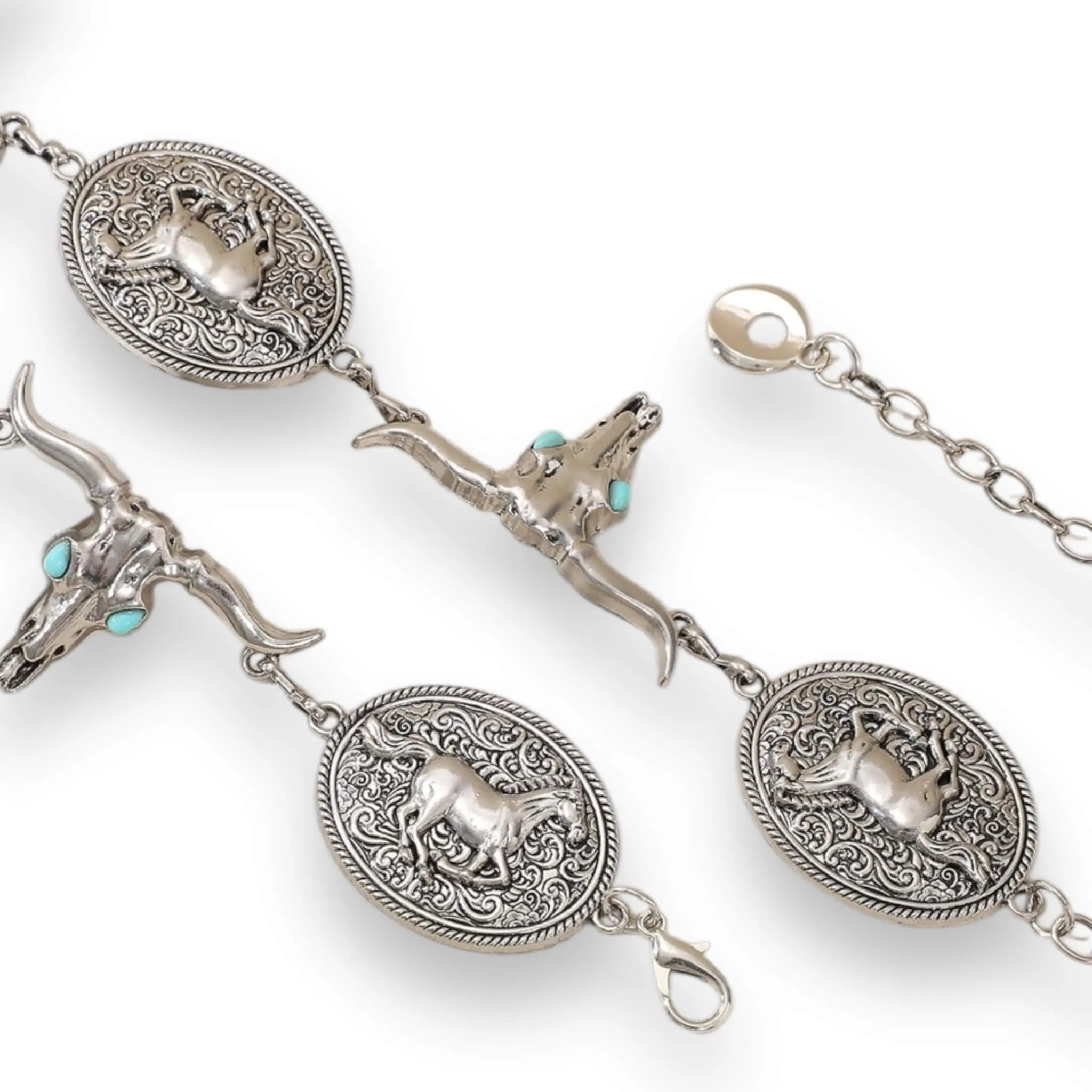 Antique Silver Horse Western Style Belt