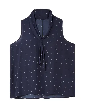 Antonella Sleeveless Tie Neck Blouse | Navy / White