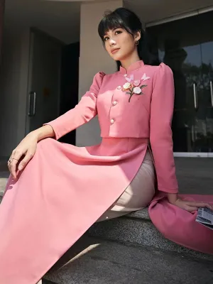 Ao Dai Vietnam Pink Ao Dai Set Includes One Ao Dai Top And Pants One Blazer