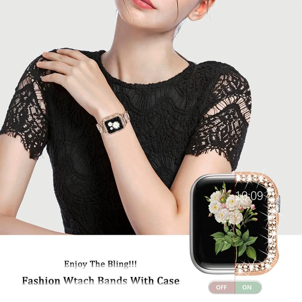 Apple Watch (45mm) rhinestone cover   X design watch strap - Rose Gold