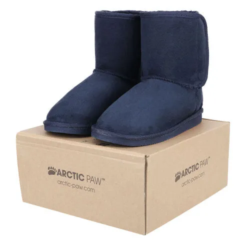 Arctic Paw - Girls Boots Suede Faux Fur Sherpa Lined (Hook and Loop)