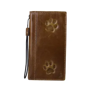 ARICHI Genuine Leather Dog Paw Case for Google Pixel – Handmade Tan Cover with Stamped Dog Paw Design & Card Slots