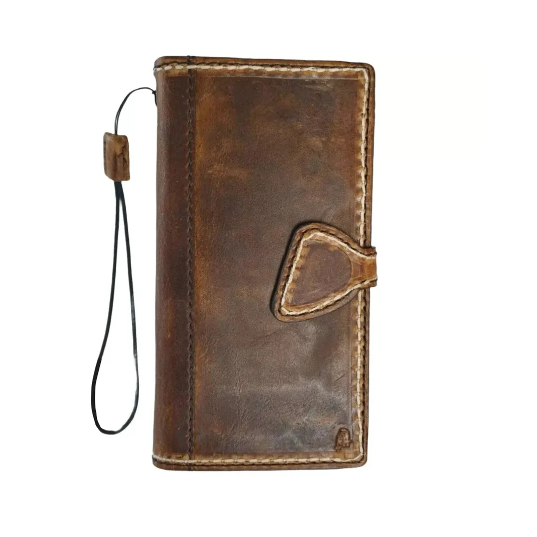 ARICHI Handmade Waxed Leather Phone Case with White Stitching and Magnetic Closure for Google Pixel 4 to 9 Pro XL - Premium Wallet Cover