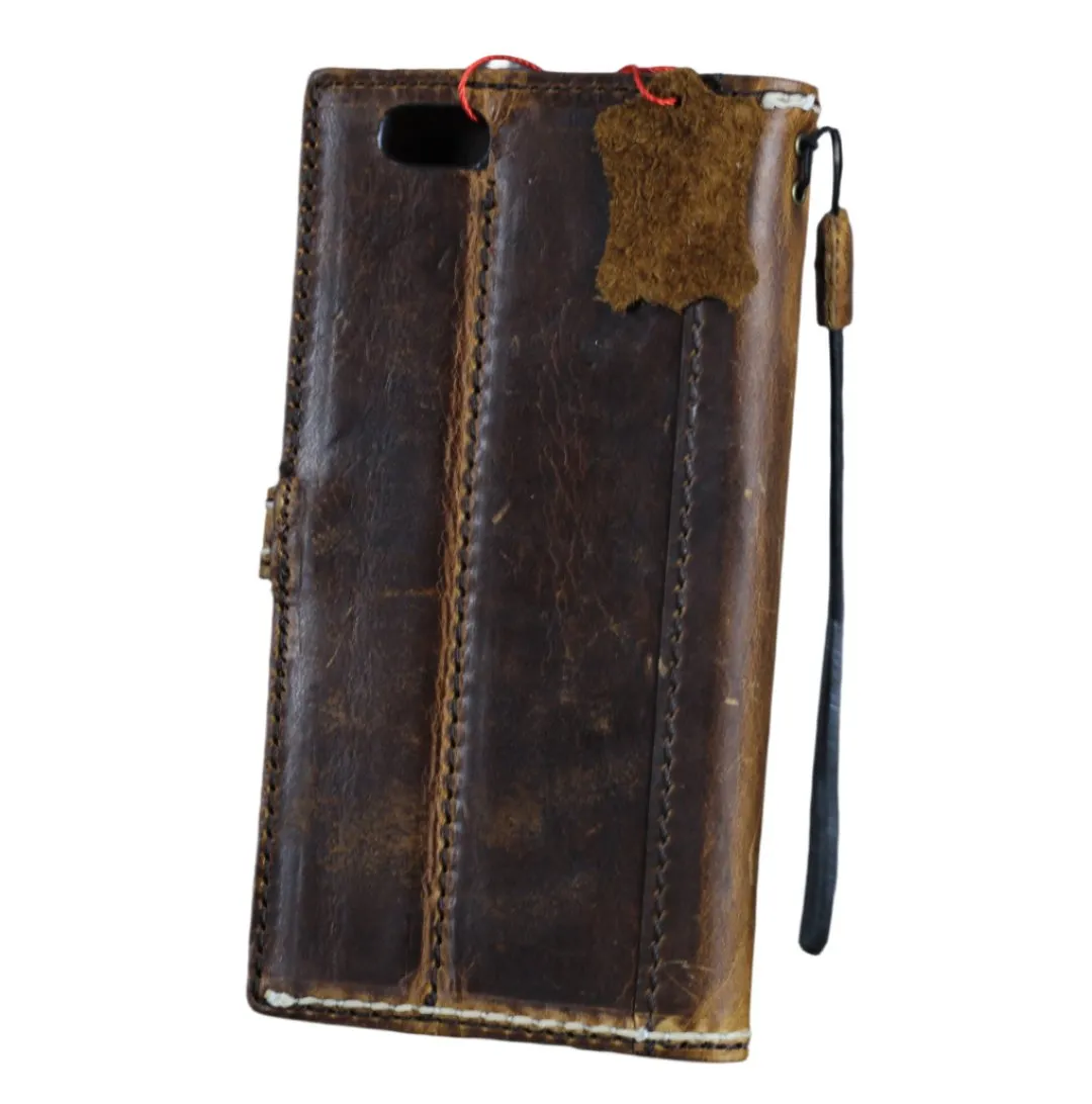 ARICHI Handmade Waxed Leather Phone Case with White Stitching and Magnetic Closure for Google Pixel 4 to 9 Pro XL - Premium Wallet Cover