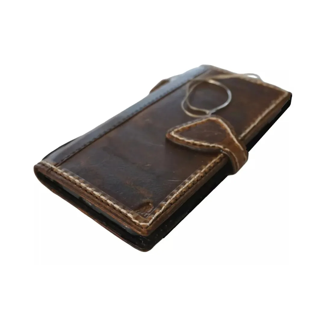 ARICHI Handmade Waxed Leather Phone Case with White Stitching and Magnetic Closure for Google Pixel 4 to 9 Pro XL - Premium Wallet Cover