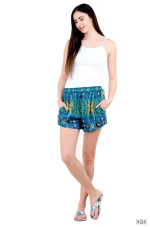 ART NOUVEAU Decorated Green Devarshy Casual Wear Cotton Shorts - 1118A ART NOUVEAU Decorated Green Devarshy Casual Wear Cotton Shorts - 1118A