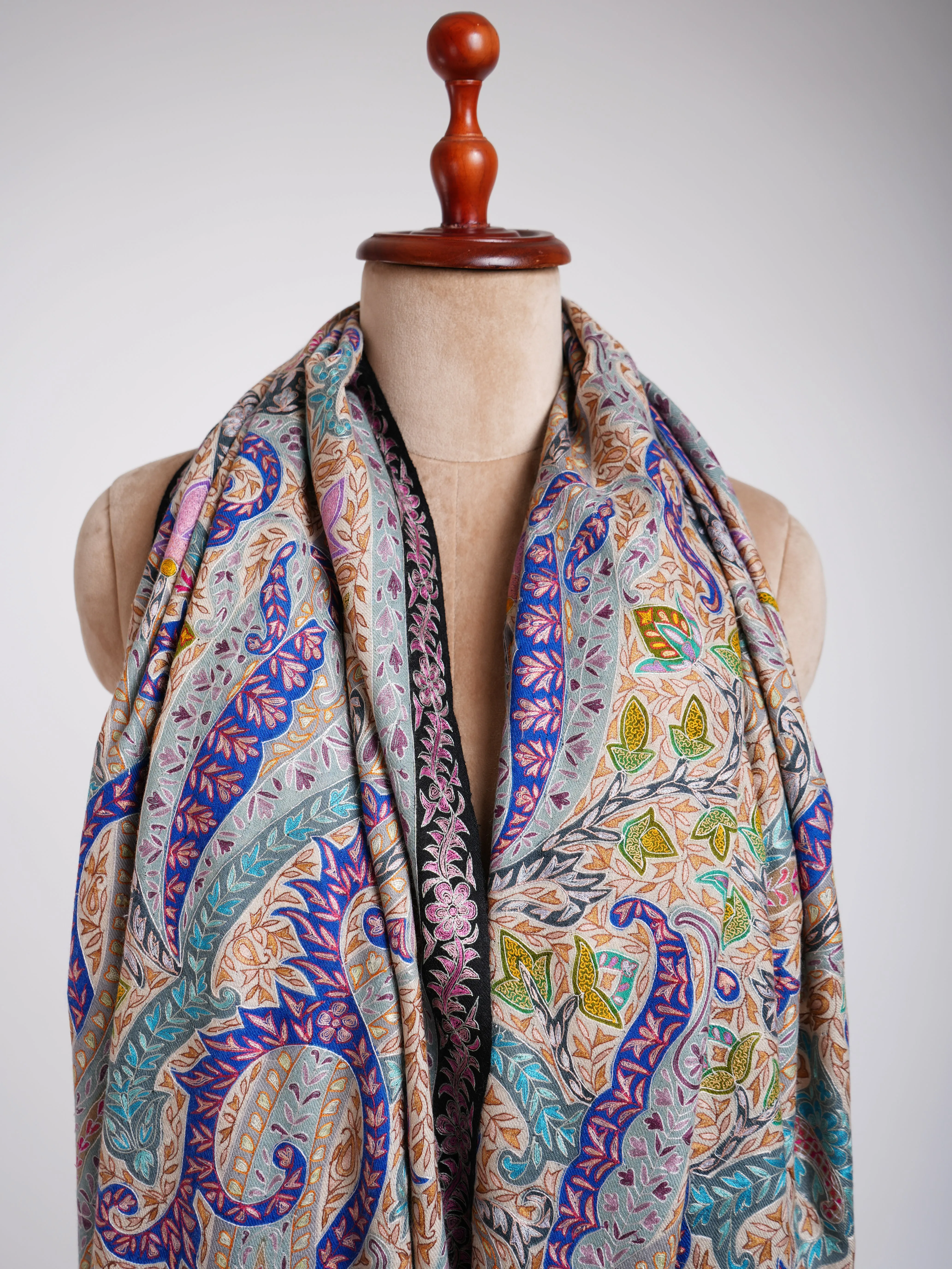 Art Silk Hand Embroidered Kalamkari Pashmina Shawl