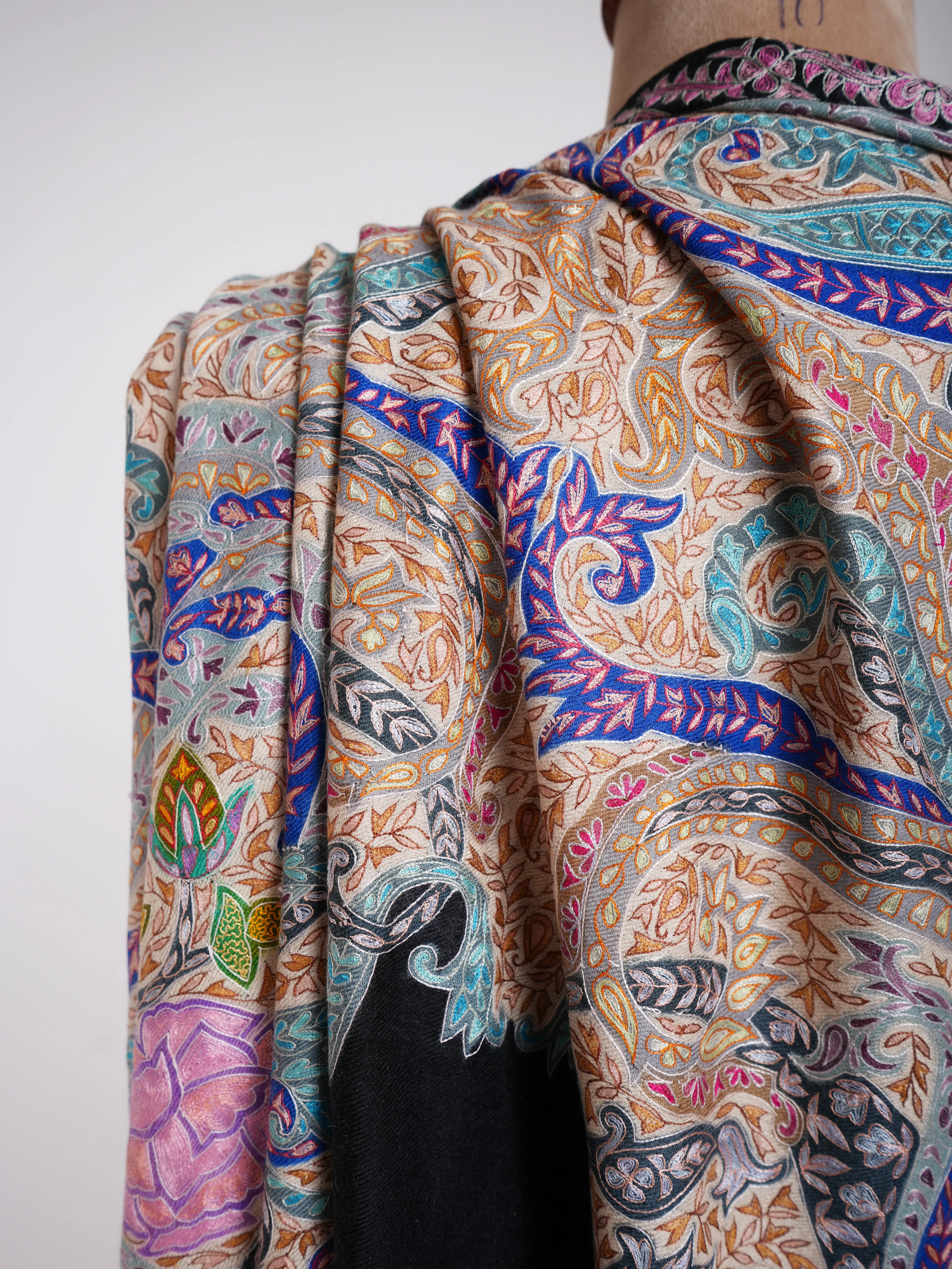 Art Silk Hand Embroidered Kalamkari Pashmina Shawl