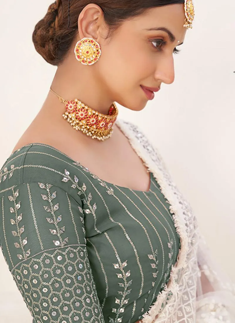 Art Silk Sage Green Lehenga Choli