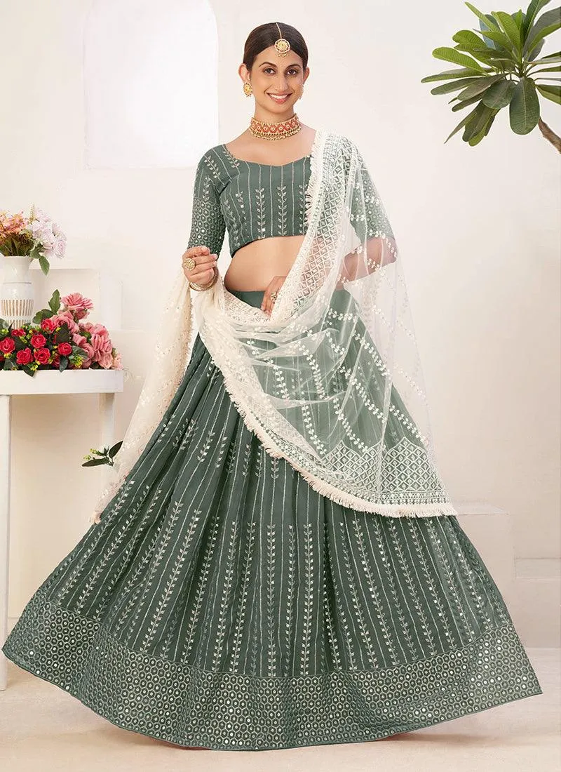Art Silk Sage Green Lehenga Choli