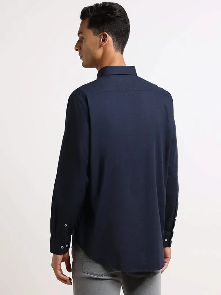 Ascot Navy Cotton Relaxed Fit Shirt
