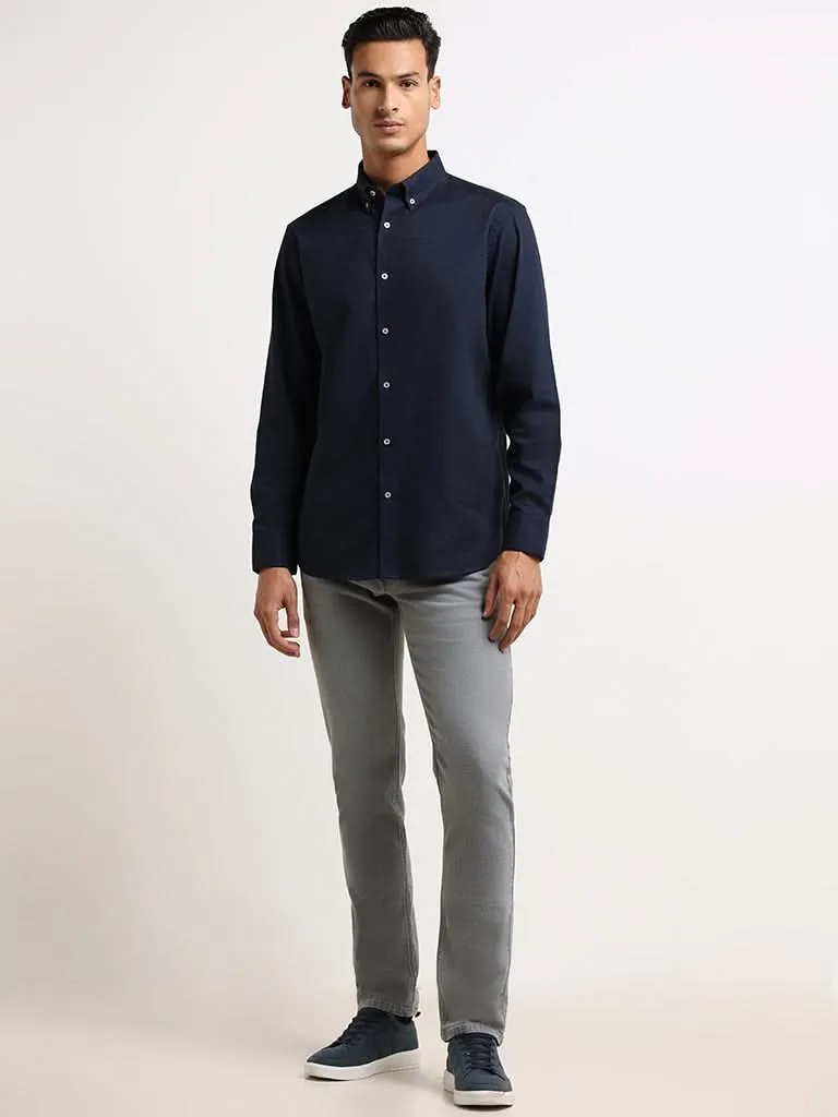 Ascot Navy Cotton Relaxed Fit Shirt