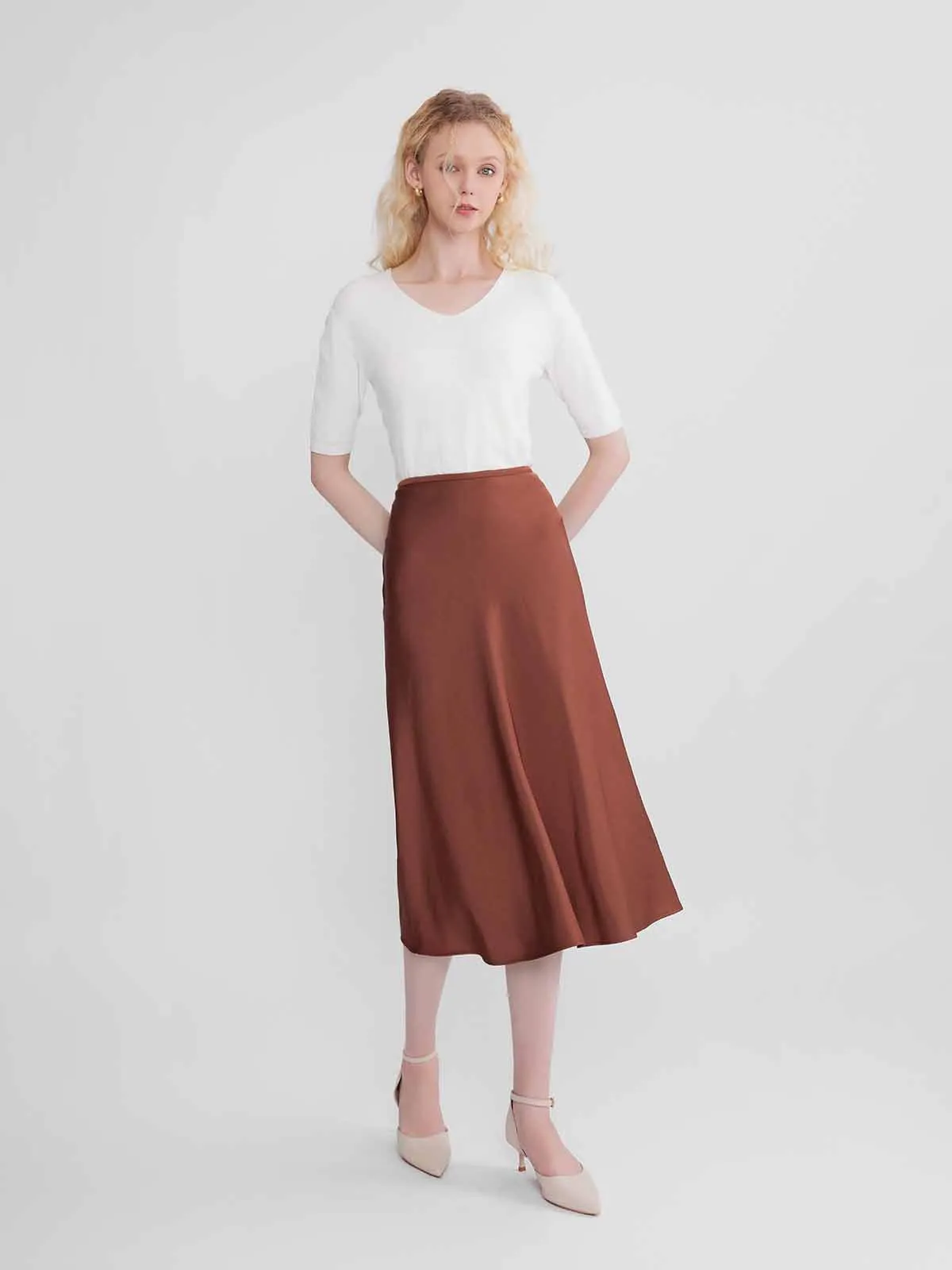 ASOBIO Mid-Rise Satin Maxi Skirt