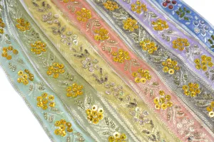 Assorted Sequins Beaded Floral Indian Trim 1.25"-1 Yard