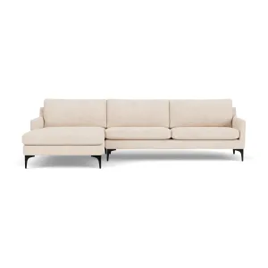 Astha Fabric Left Chaise Sofa (Black Metal, Vega Cream)
