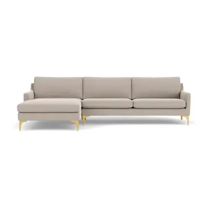 Astha Fabric Left Chaise Sofa (Brass Metal, Agnes Brown)