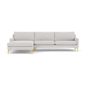 Astha Fabric Left Chaise Sofa (Brass Metal, Cool Grey Weave)