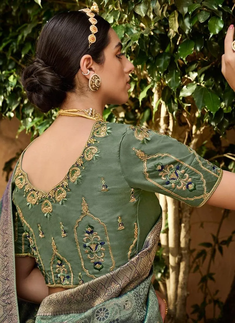 Astonishing Green Color Silk Material Silk Weave Saree