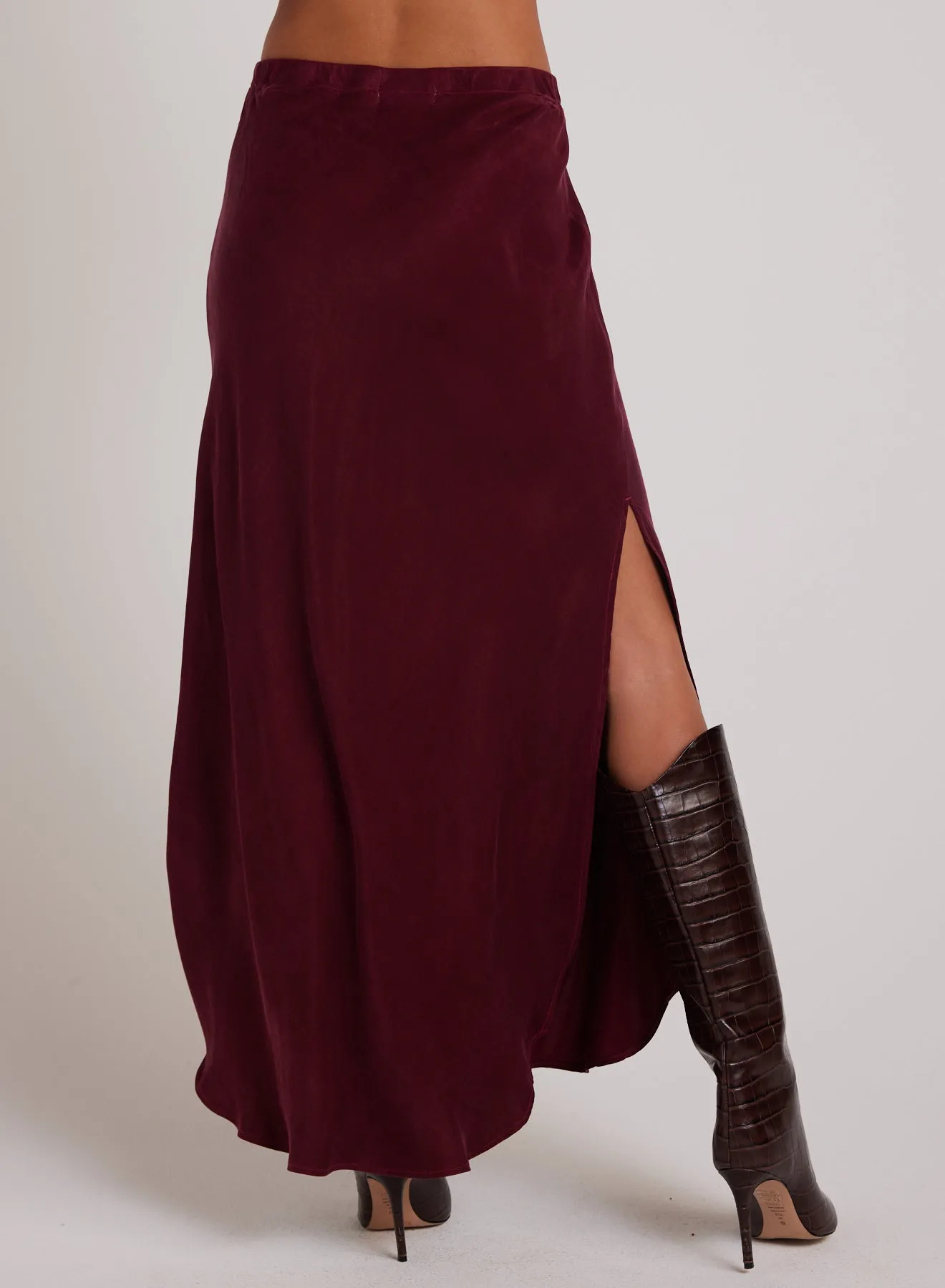 Asymmetric Side Slit Bias Skirt - Deep Plum