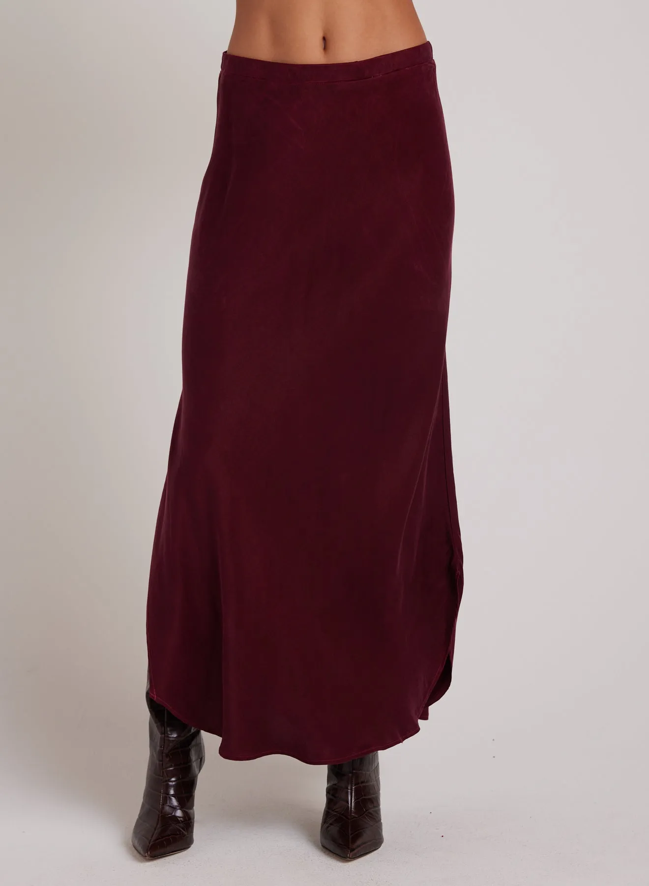 Asymmetric Side Slit Bias Skirt - Deep Plum