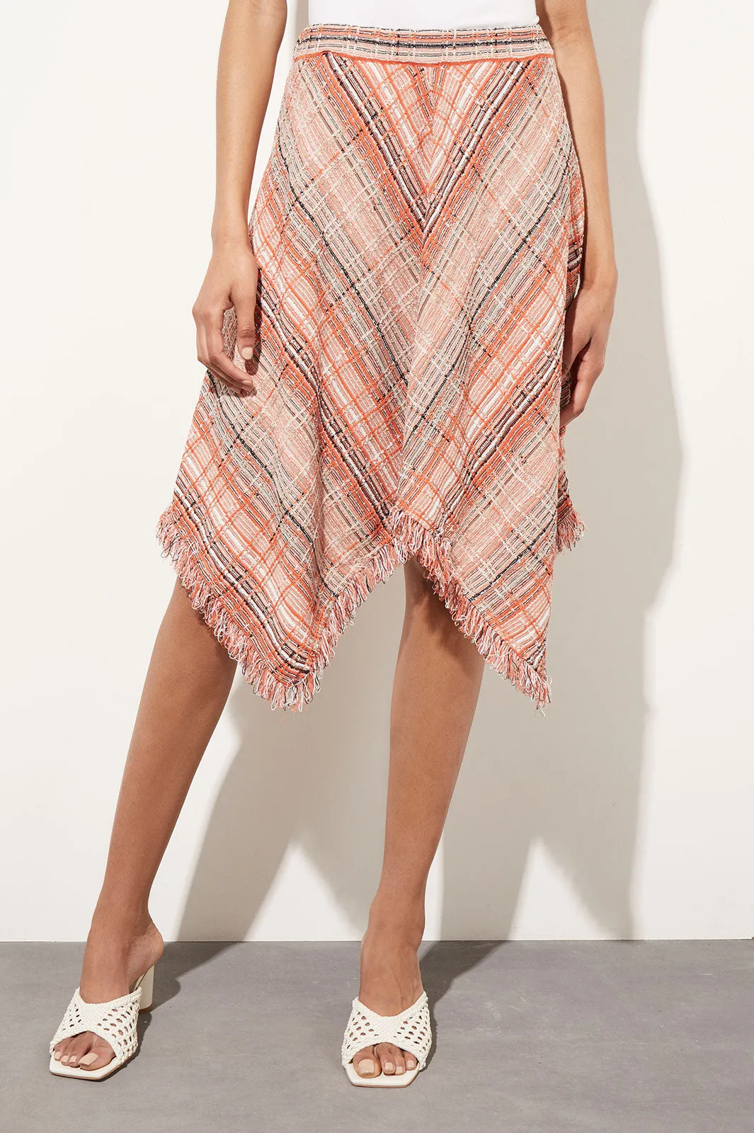 Asymmetrical Knee-Length Skirt - Tweed Knit
