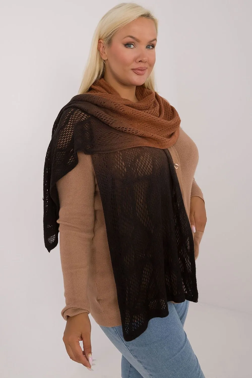 AT Soft Breeze Open Knit Two Tone Wool Blend Scarf