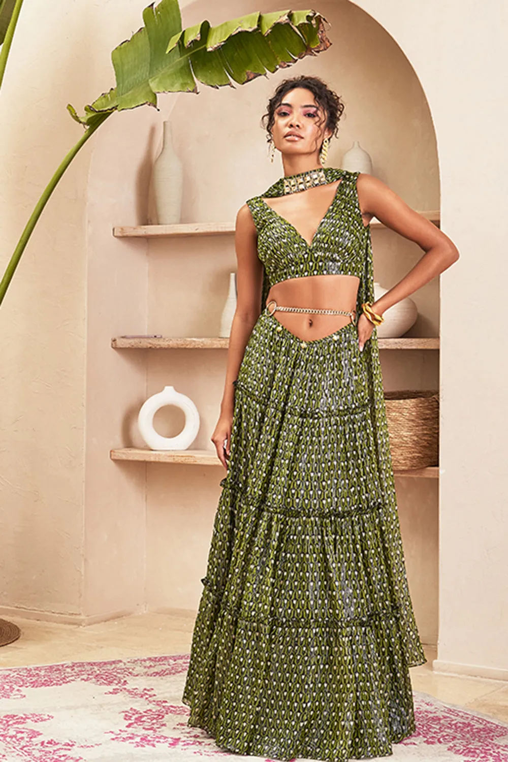 Athlea Black Lehenga With Blouse & Dupatta