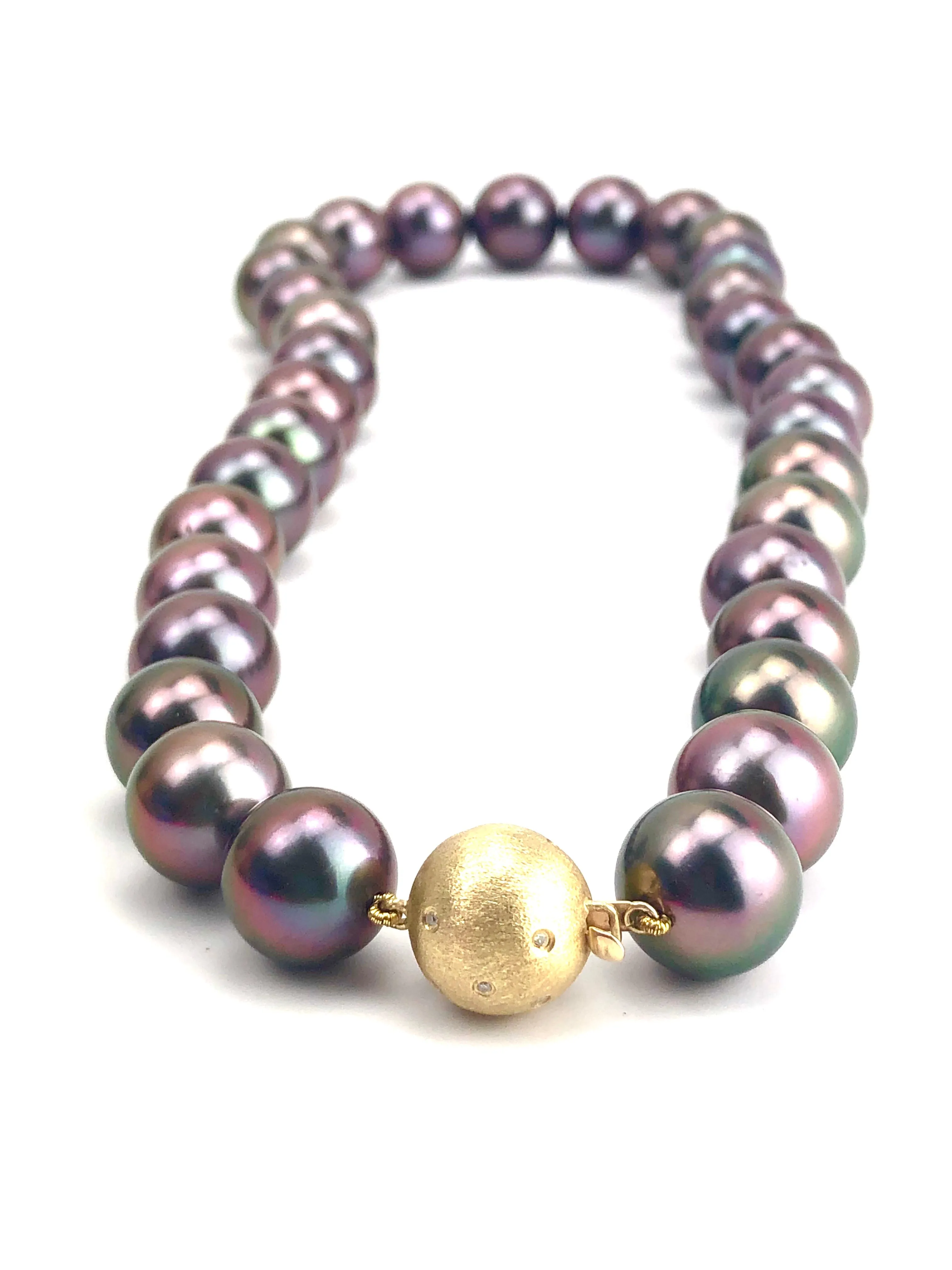 Aubergine AAA / AA with 14K gold & 18K diamond ball clasp pearl necklace , SKU# 070776