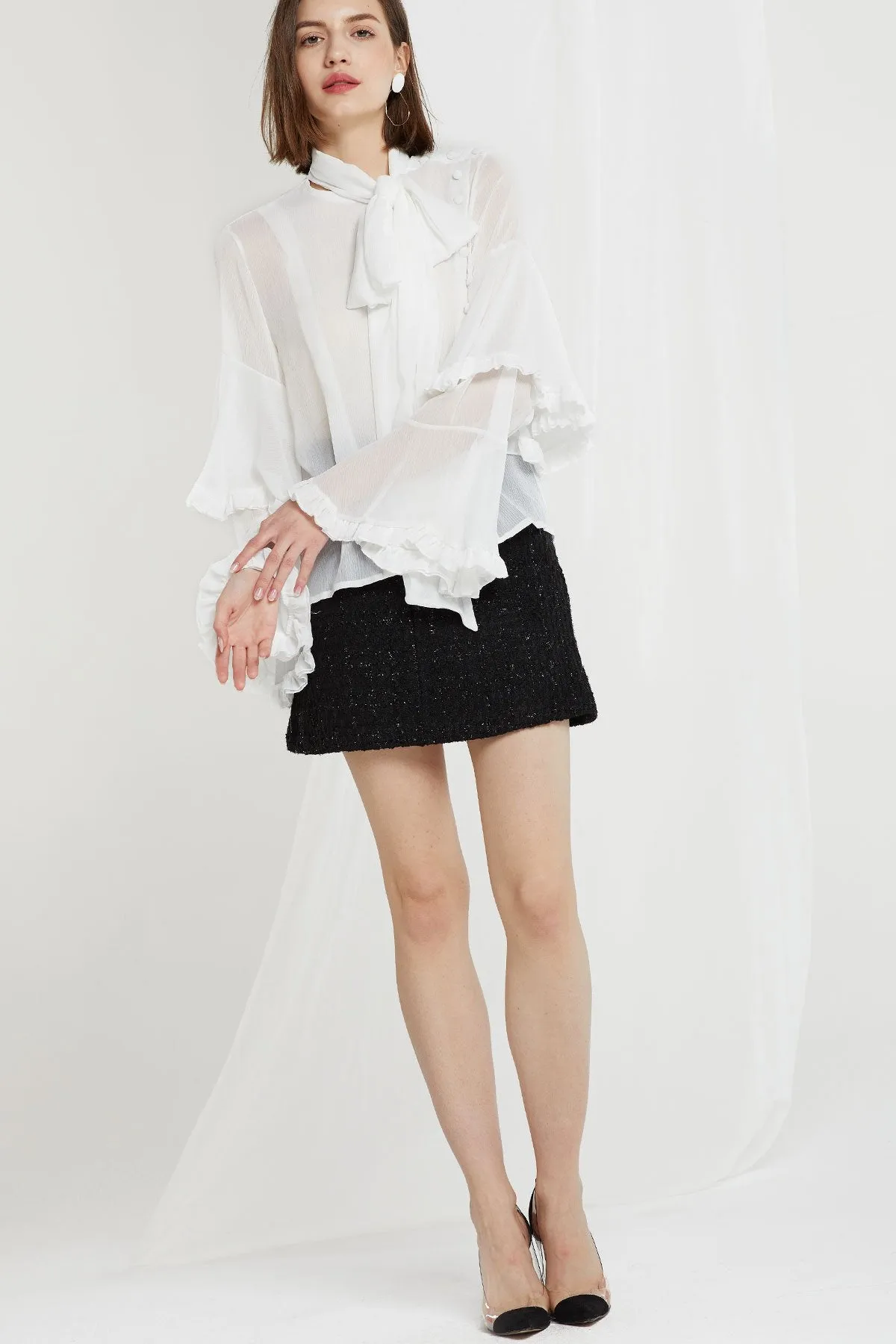 Audra Sheer Tie-neck Blouse