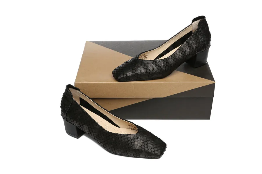 Australian Shepherd Leather Low Block Heel Women Sonja