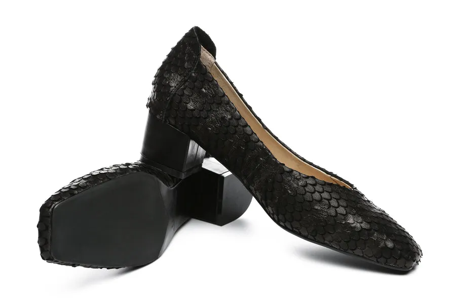 Australian Shepherd Leather Low Block Heel Women Sonja