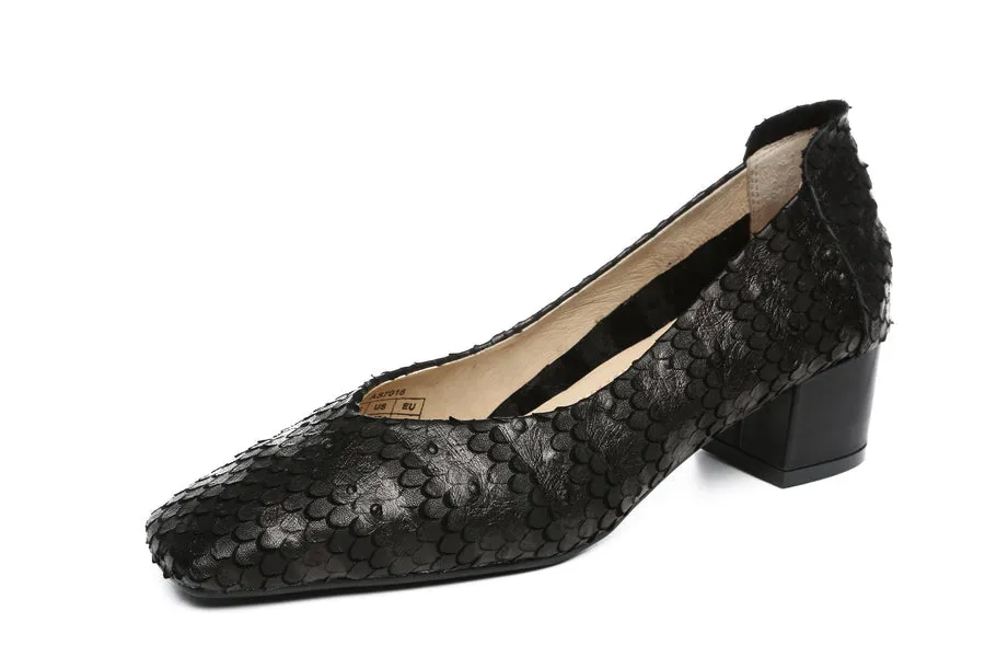 Australian Shepherd Leather Low Block Heel Women Sonja