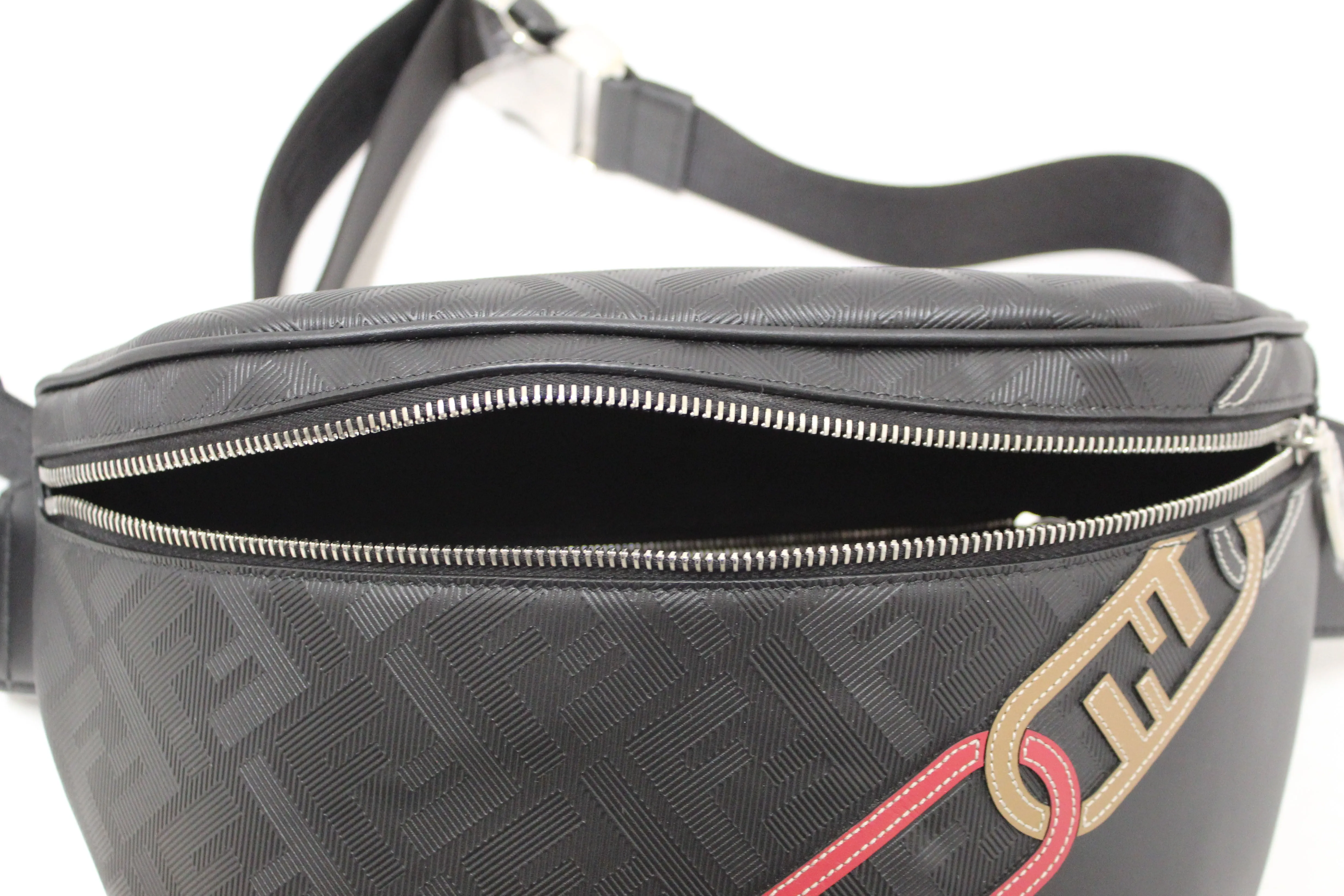 Authentic NEW Fendi Black Leather Shadow Diagonal Belt Bag