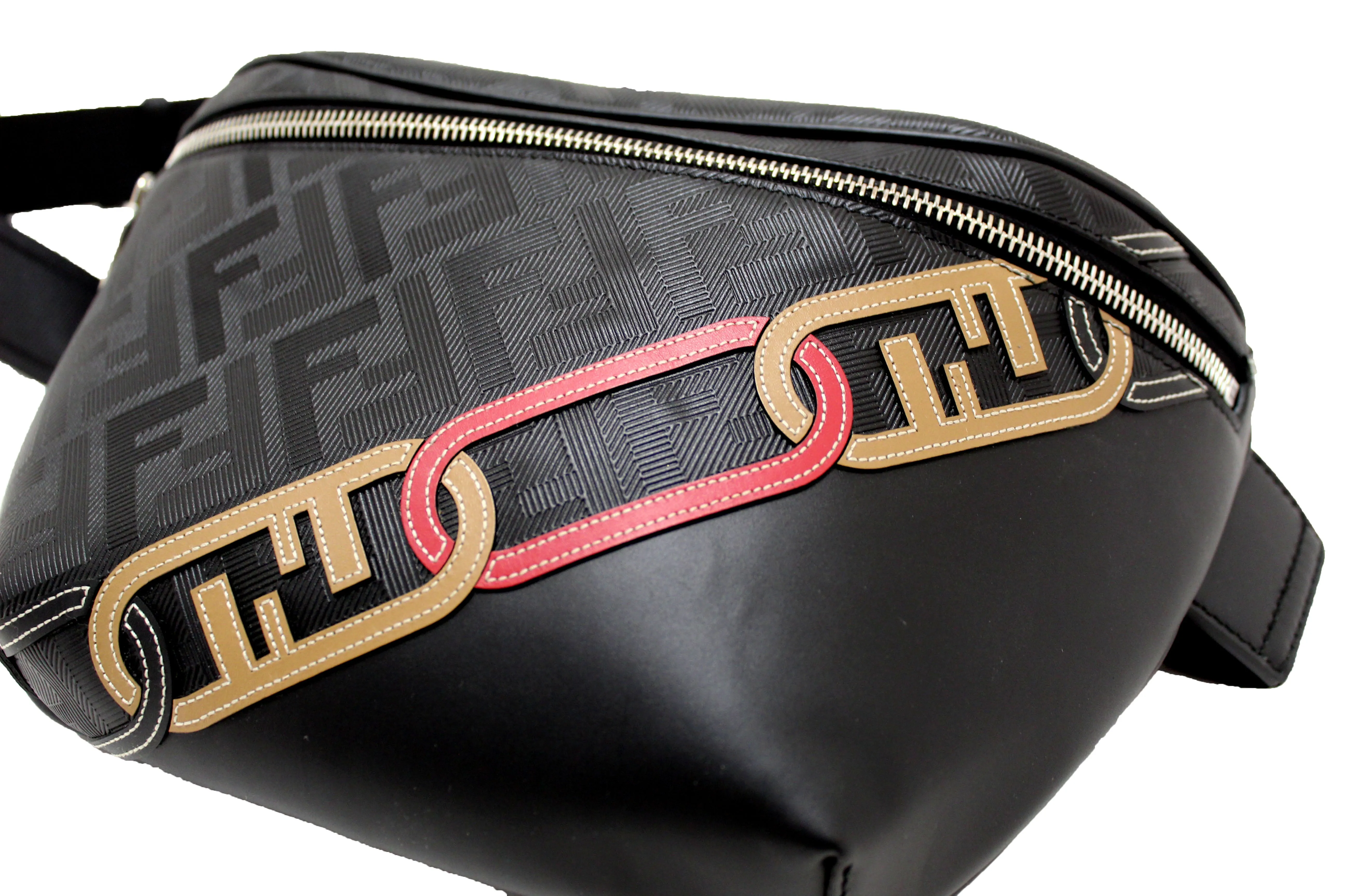 Authentic NEW Fendi Black Leather Shadow Diagonal Belt Bag