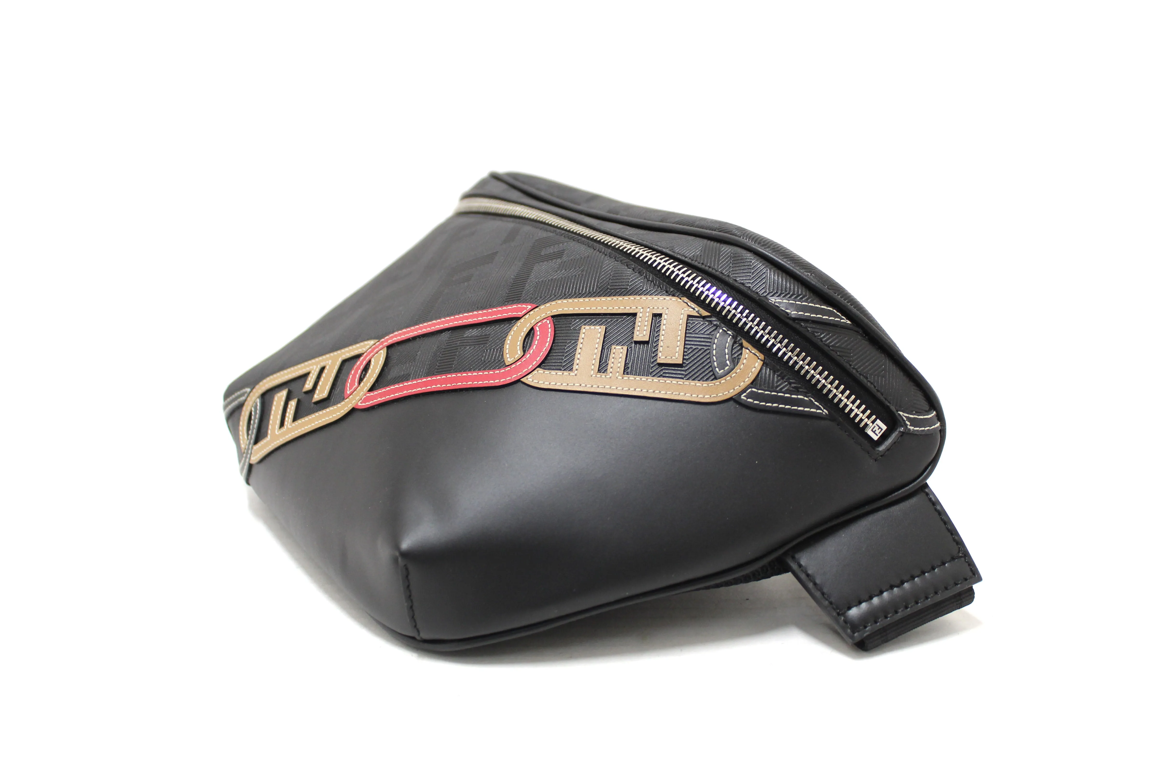 Authentic NEW Fendi Black Leather Shadow Diagonal Belt Bag