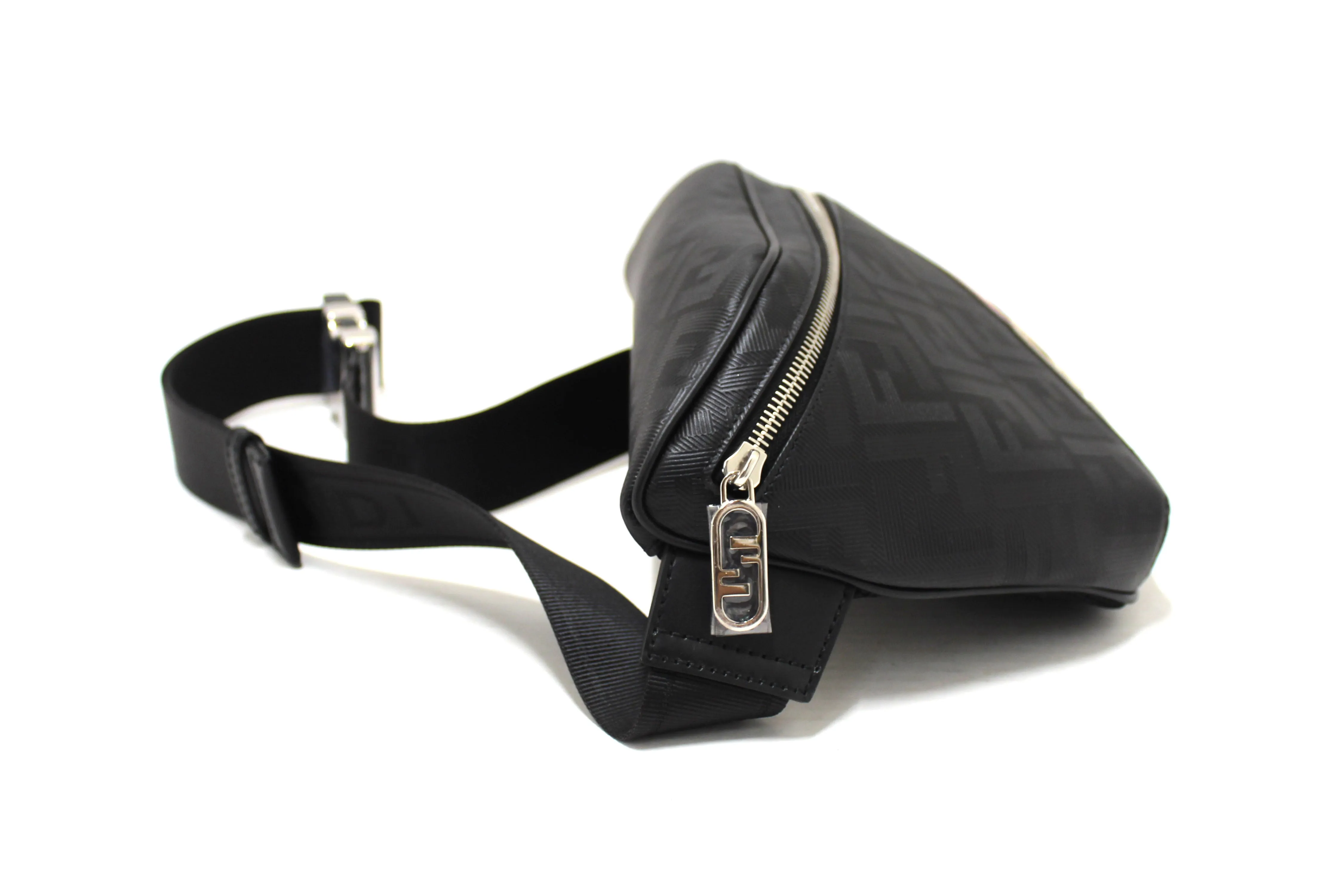 Authentic NEW Fendi Black Leather Shadow Diagonal Belt Bag