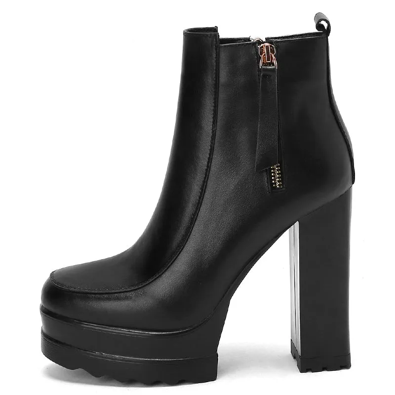 Autumn And Winter High Heels Thick Heel New Women's Boots Thick-Soled Waterproof Platform Short Boots Beige Bare Boots 13cm