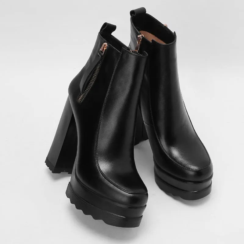 Autumn And Winter High Heels Thick Heel New Women's Boots Thick-Soled Waterproof Platform Short Boots Beige Bare Boots 13cm
