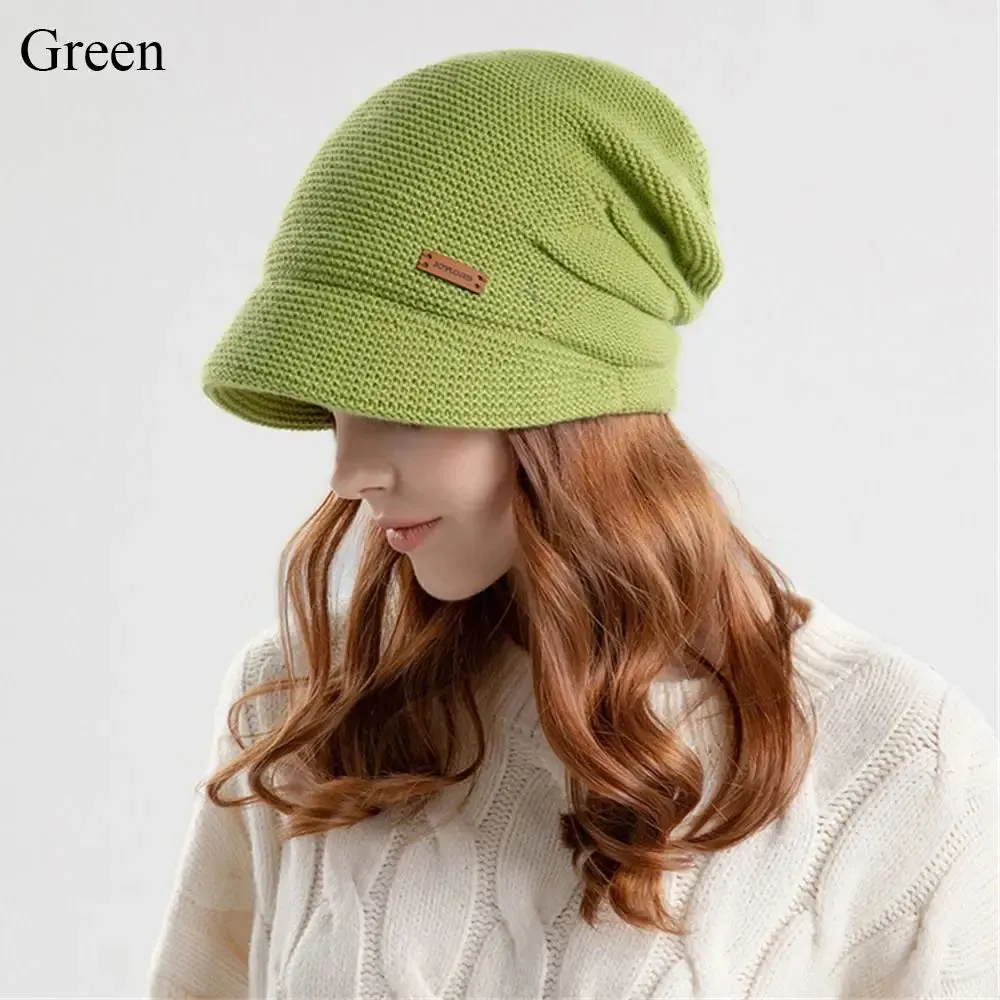 Autumn Winter Soft Plush Knitted Hat Women Girl Warm Thickened Fleece Lined Beanies Short Brim Casual Outdoor Windproof Bonnet