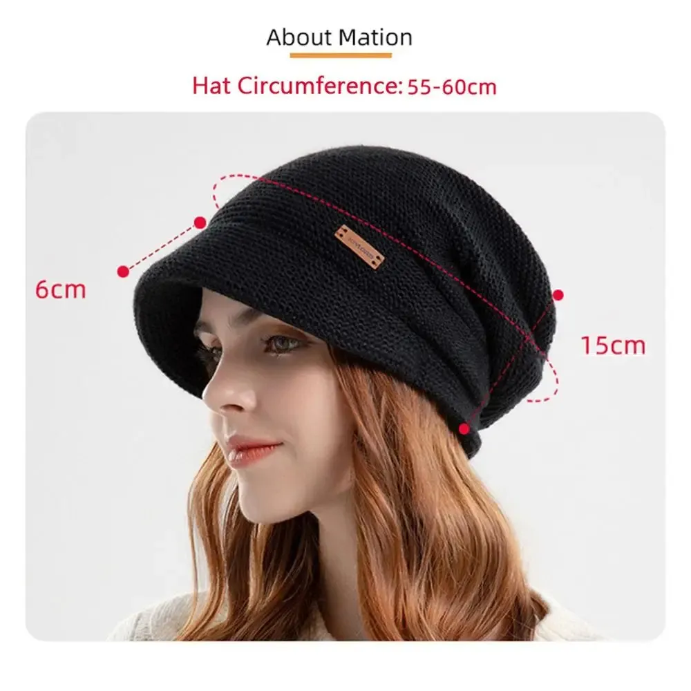 Autumn Winter Soft Plush Knitted Hat Women Girl Warm Thickened Fleece Lined Beanies Short Brim Casual Outdoor Windproof Bonnet