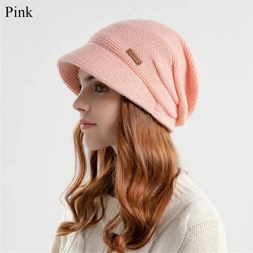 Autumn Winter Soft Plush Knitted Hat Women Girl Warm Thickened Fleece Lined Beanies Short Brim Casual Outdoor Windproof Bonnet