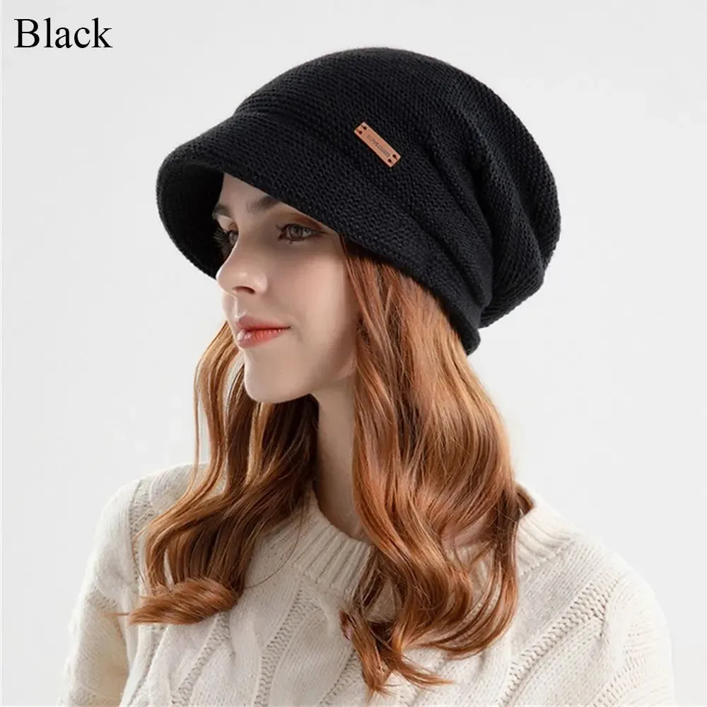 Autumn Winter Soft Plush Knitted Hat Women Girl Warm Thickened Fleece Lined Beanies Short Brim Casual Outdoor Windproof Bonnet