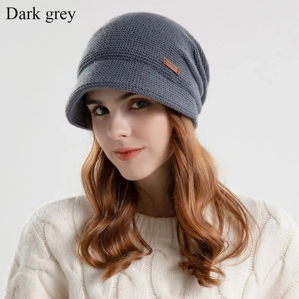 Autumn Winter Soft Plush Knitted Hat Women Girl Warm Thickened Fleece Lined Beanies Short Brim Casual Outdoor Windproof Bonnet