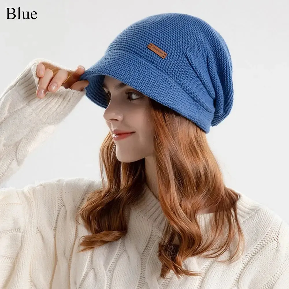 Autumn Winter Soft Plush Knitted Hat Women Girl Warm Thickened Fleece Lined Beanies Short Brim Casual Outdoor Windproof Bonnet