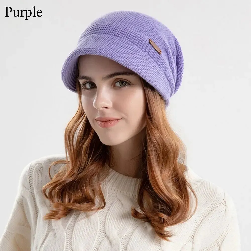 Autumn Winter Soft Plush Knitted Hat Women Girl Warm Thickened Fleece Lined Beanies Short Brim Casual Outdoor Windproof Bonnet