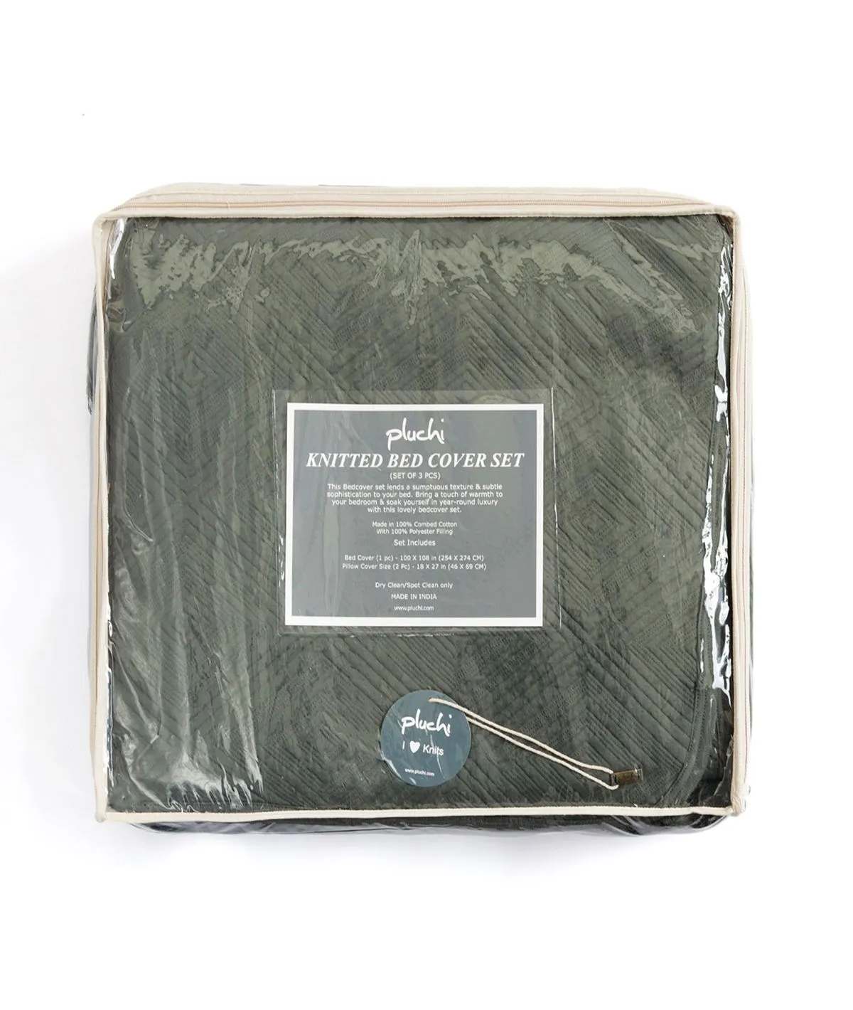 Aysel Honey Dew Color 100% Cotton Knitted With Polyester Filled King Size Bed Cover With 2 Pillow Cover Set(Set Of 3)