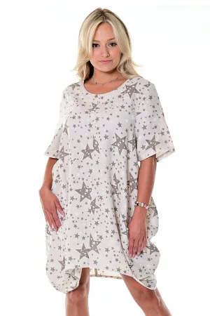 Azucar Ladies 100% Linen Loose Fit Short Sleeve Dress Matchbook Pockets in (4) Colors-LLWD105